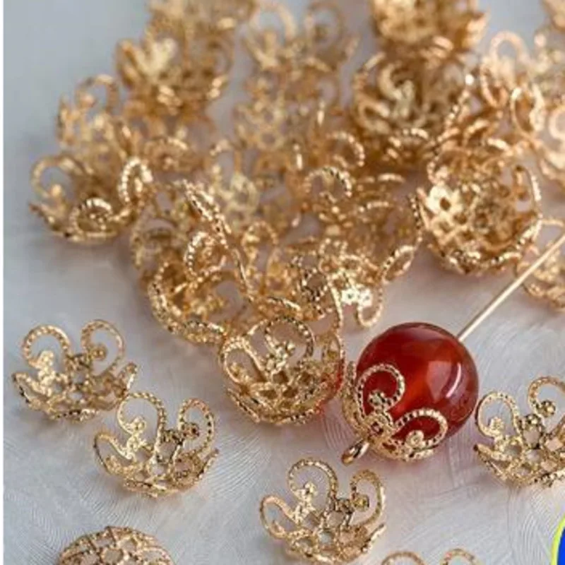 30pcs 8 10mm Five Petals Flower Filigree Beads Caps for Jewelry Making Bracelet Necklace Diy End Spacer Beads Accessories