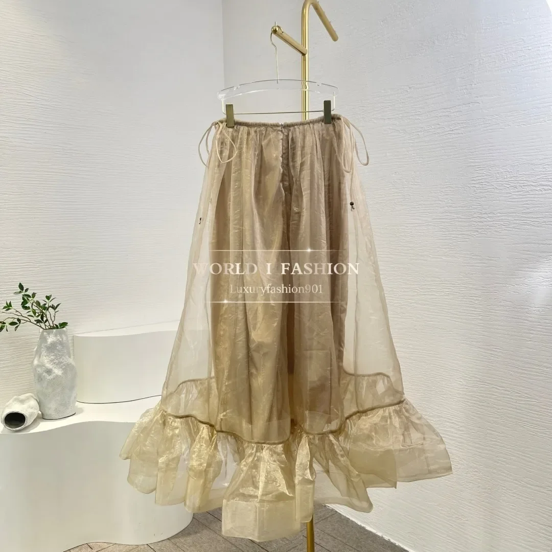 2025 New High Quality Photo Color Ruffles Pleat Irregular Hem Women Skirt Elegant Dresses