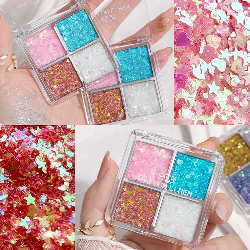 Ombretto luccicante a 4 colori Glitter Body Face Art Paillettes sciolte Gioielli con diamanti Strass Pallet per trucco Impermeabile Festival per feste