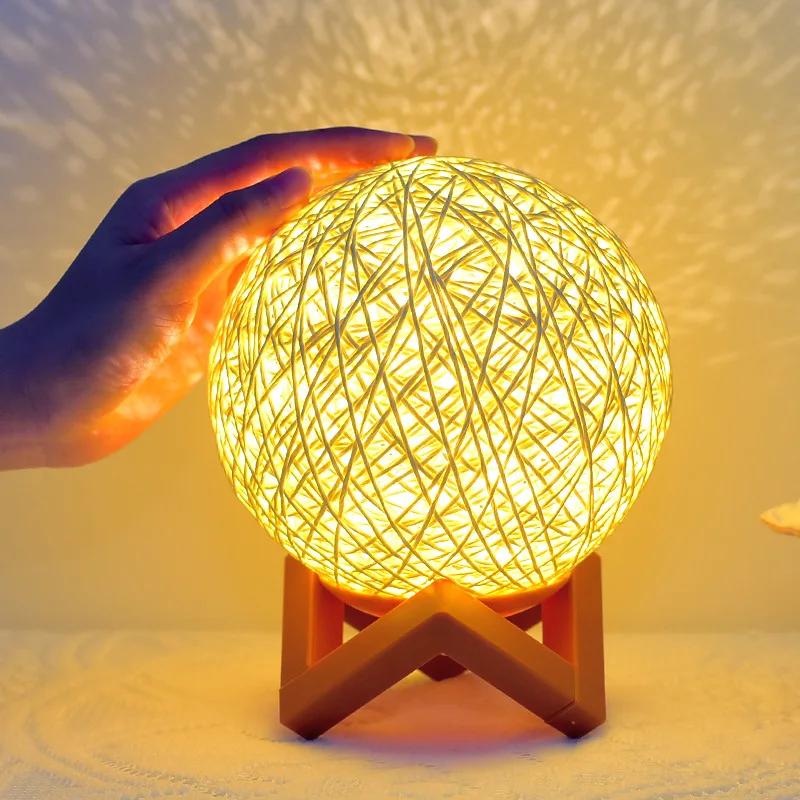 

rattan ball led projection starry sky night light moon gift nordic usb table lamp bedroom decoration creative bedside lamp