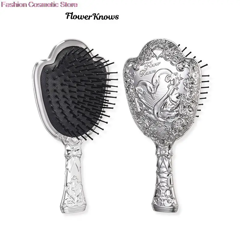 Flower Knows Swan Ballet Series Scalp Massage Paddle Hair Brush Air Cushion Hair Comb Silver Color