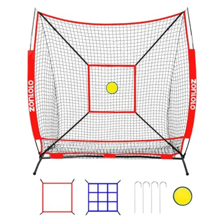 6 x 6 Feet Baseball Net with 3 Diffferent Targets, Portable Practice Net for Batting Hitting Pitching and Throwing, Compact Pac