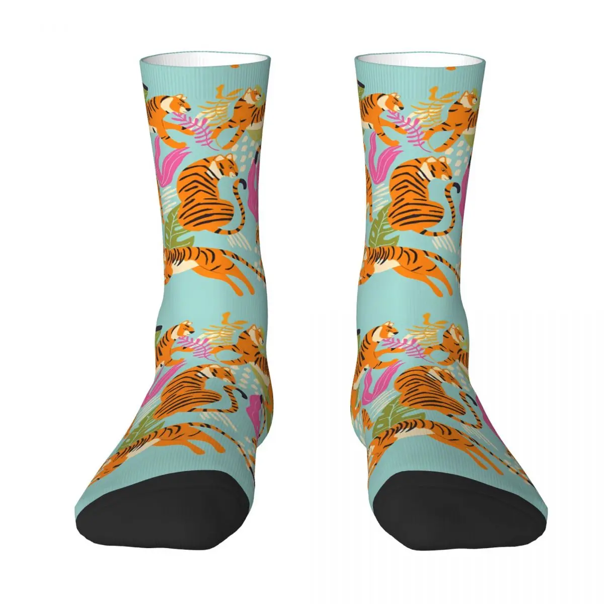 Tiger Collection On Bright Blue Sock Printed Man Polyester