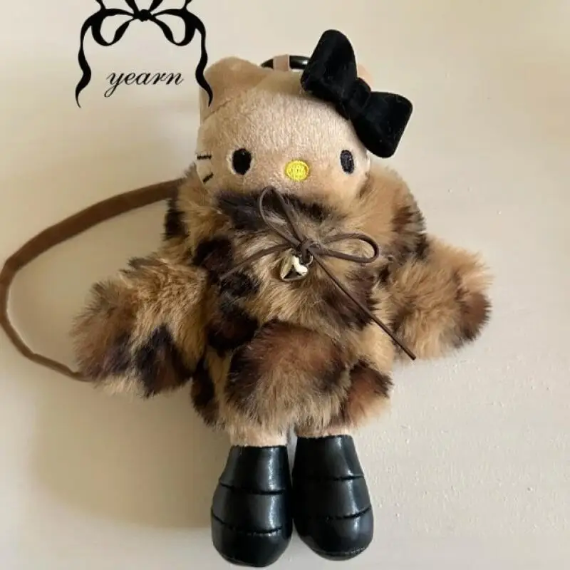 Cartoon Sanrio Hello Kitty Long Legs Black Skin Series Fur Coat Plush Keychain Student Canvas Bag Hanging Decoration Easter Gift
