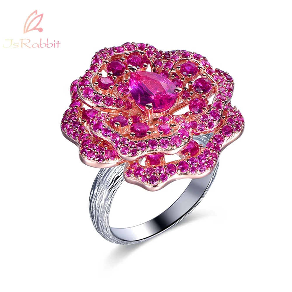 IsRabbit 18K Gold Plated Rose Ruby Diamond Ring for Women Anniversary Gifts 925 Sterling Silver Sparkling Fine Jewelry Wholesale