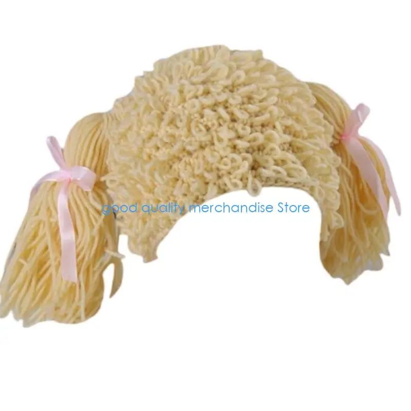 Y5JD طفل ضفيرة شعر مستعار الكروشيه غطاء شعر مستعار ضفيرة شعر مستعار مجعد قبعة اليدوية غزل الصوف محبوك جديلة شعر مستعار قبعة