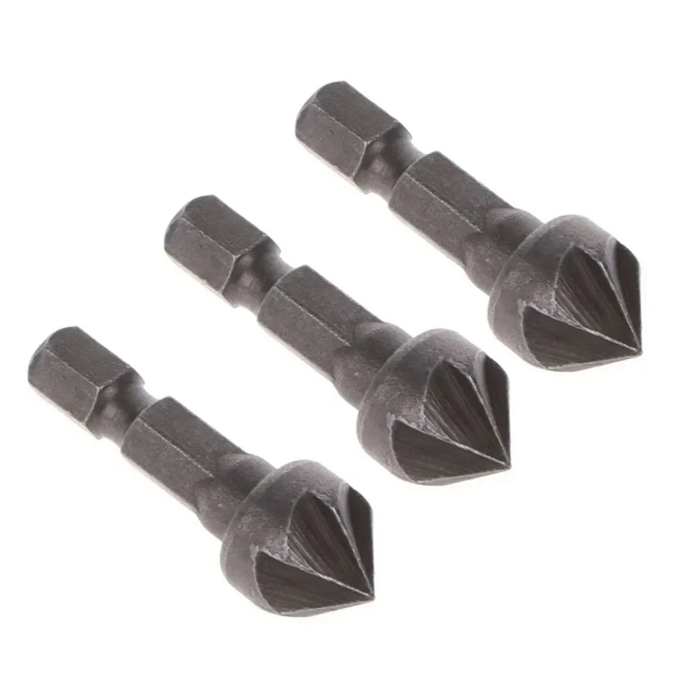 Drill Bits 5 Flute Drill Bits Power Tools 36mm Length 3Pcs 45# Steel 6.35mm Shank Diameter Gray 1/4