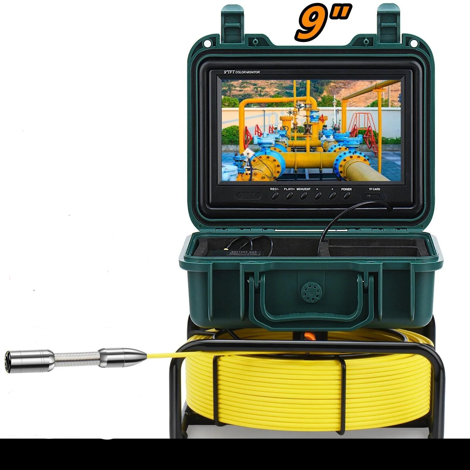 

10-50M Customizable Pipe Inspection Camera Sewer Camera 9'' TFT LCD Monitor 23MM Camera Head Push Rod 12Pcs LED With VIdeo