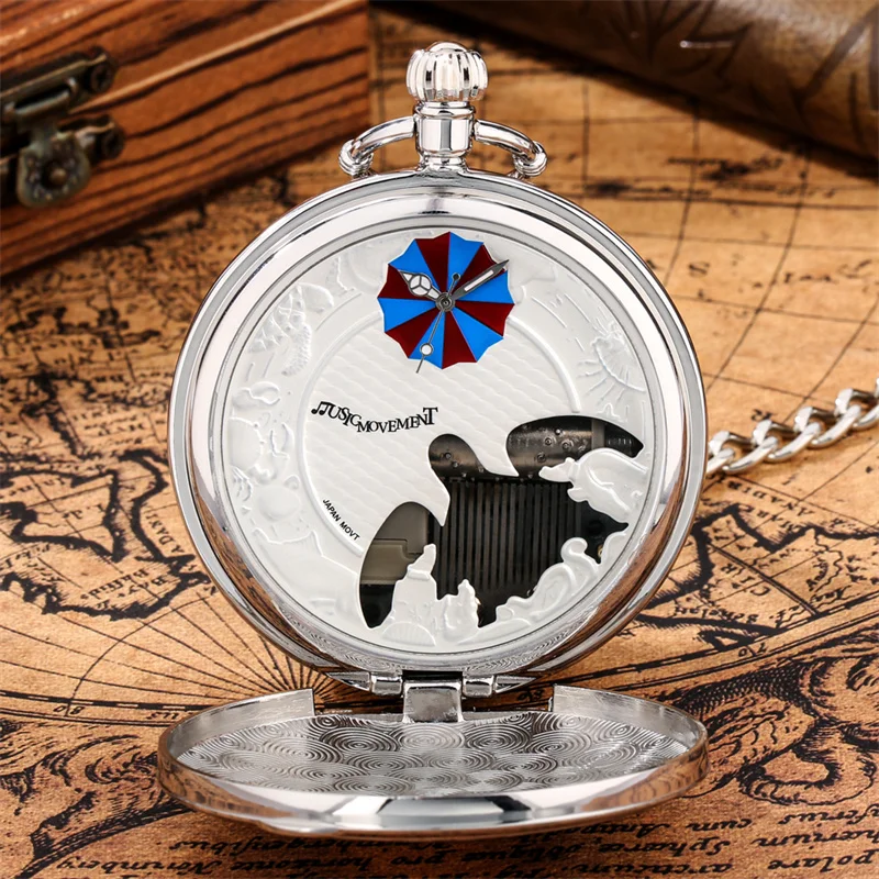 Retro-Taschenuhr mit Meeresschildkröten-Motiv, Quarzwerk, „Castle in the Sky“-Musikuhr mit Anhängerkette, Geschenk – Detail 3