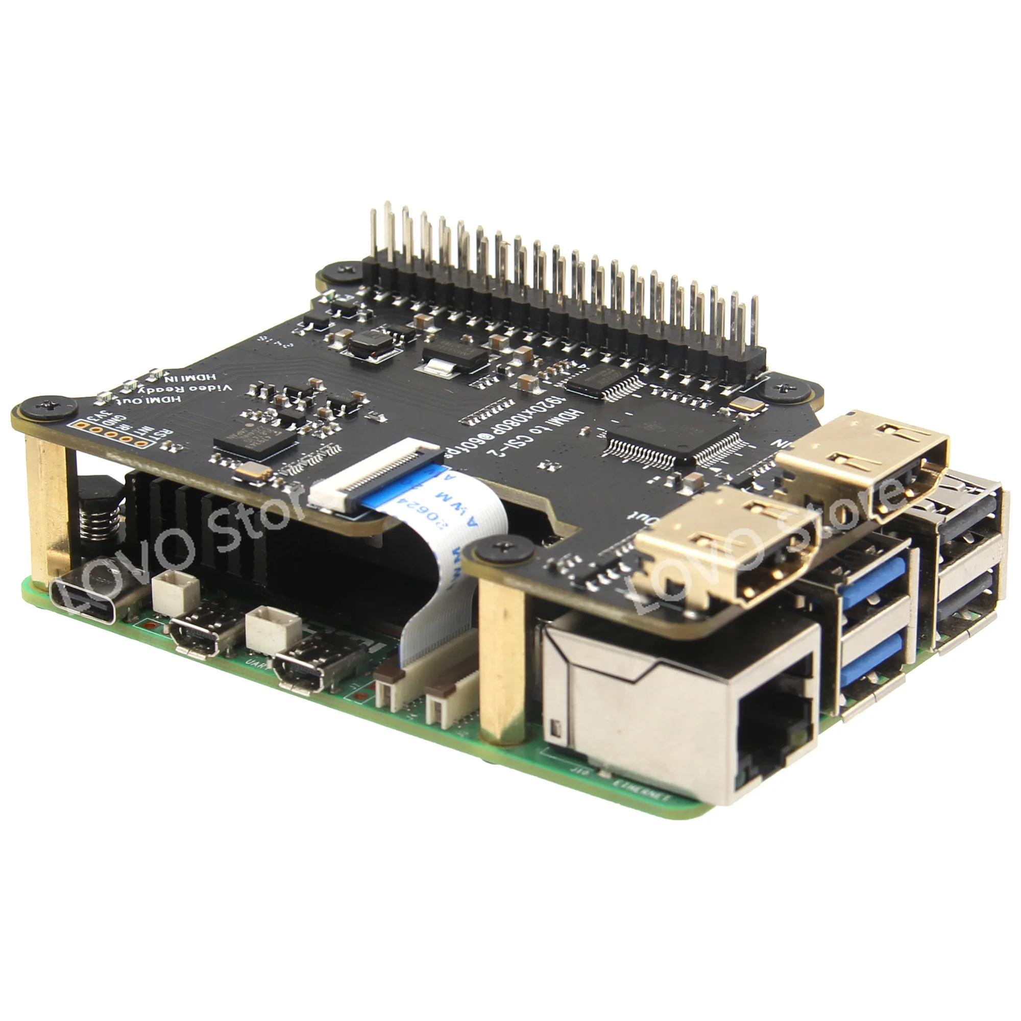 

5 HDMI to CSI-2 module supports audio & video at the same time, compatible with Pi 4B/3B X1301