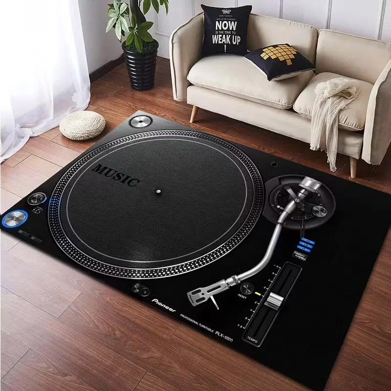 Rock Logo Floor Mat with Guitar RO Lettering Anti Slip and Washable Music Studio Stage Living Room Carpet