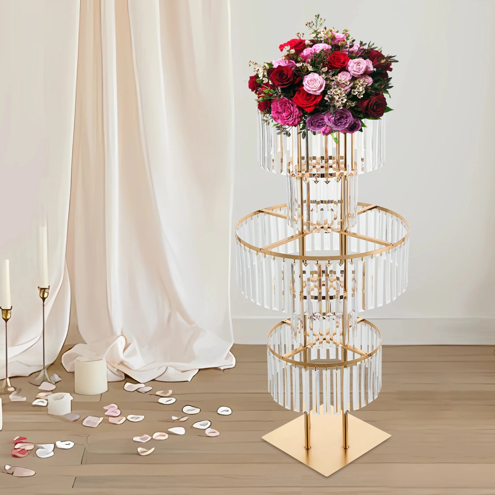 Support à fleurs pour centre de table de mariage, 5 niveaux, 43,3 pouces, doré, en acrylique et cristal, pour décoration de table ou de sol