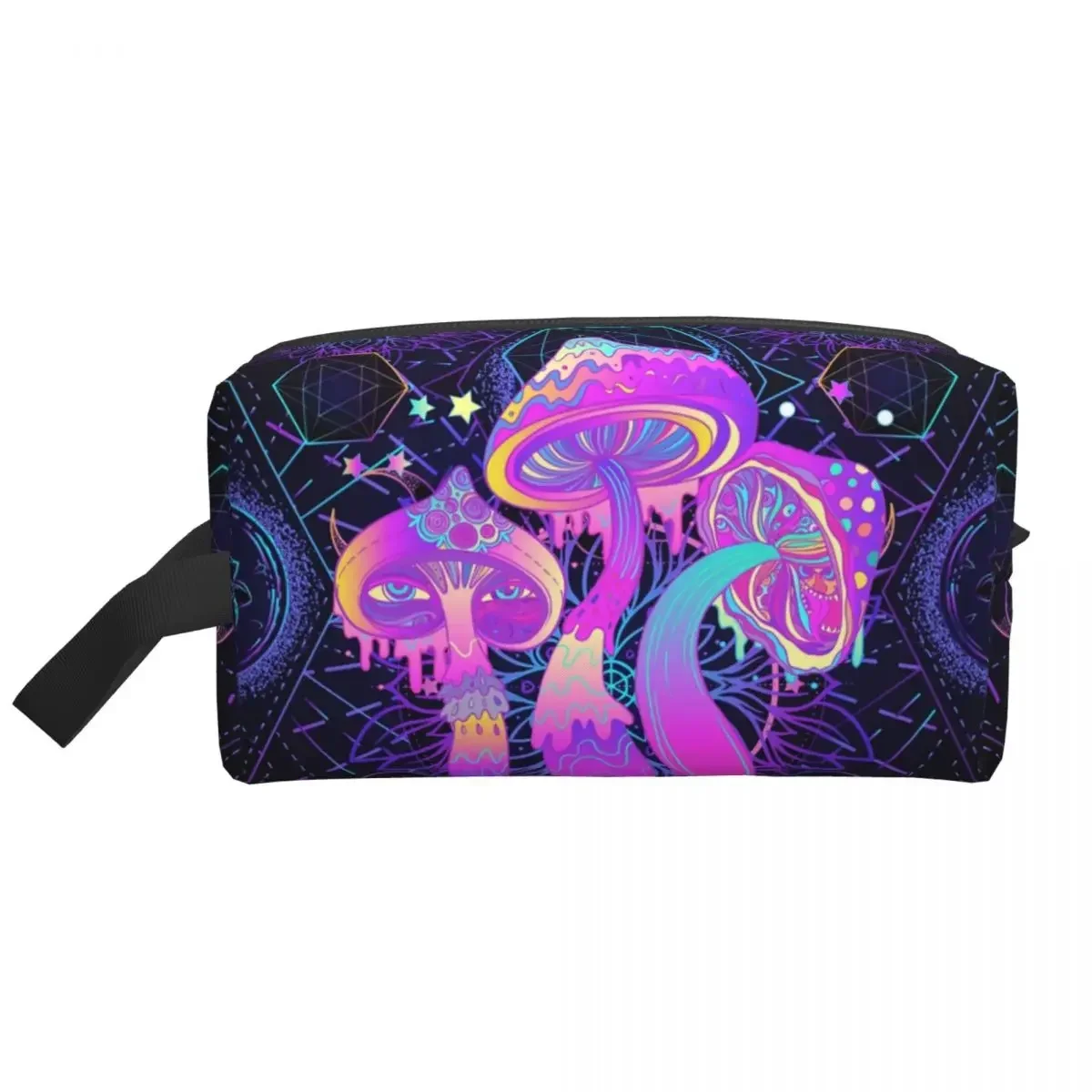 Magic Mushroom Trippy Psychedelic Neon Pastel Goth Toiletry Bag Women Cosmetic Makeup Organizer Lady Beauty Storage Dopp Kit Box