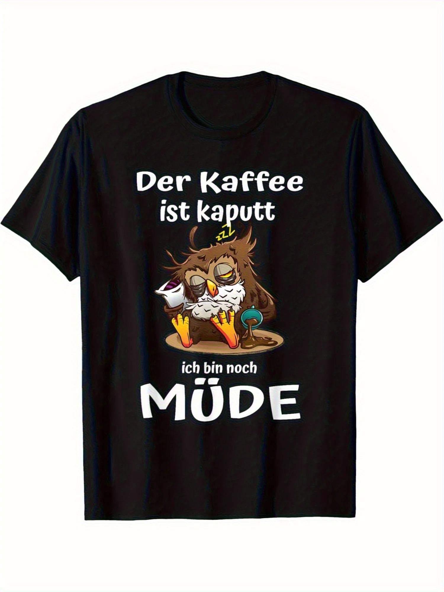 Funny Coffee Ruined Owl Graphic T-Shirt