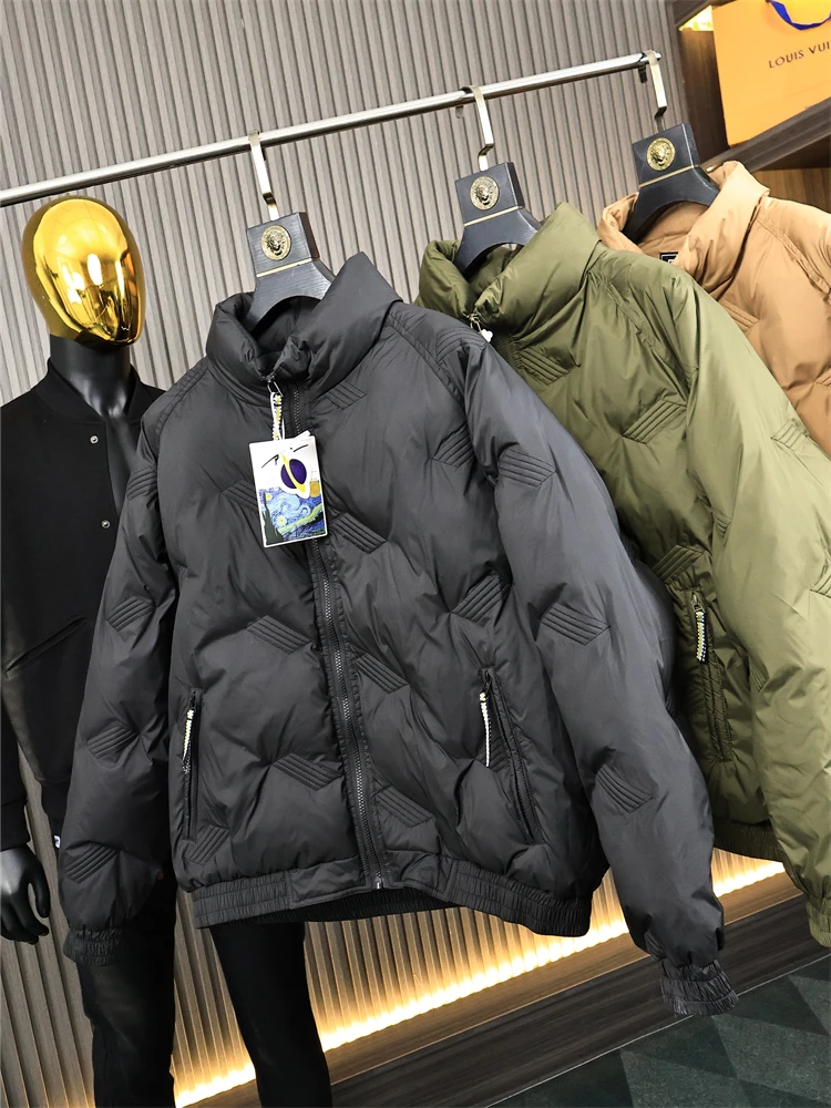 

Мужская хлопковая куртка с вышивкой в стиле ретро, однотонная, с высоким пушистым, повседневным воротником-стойкой, зимняя теплая Thiened Faion Ci S...