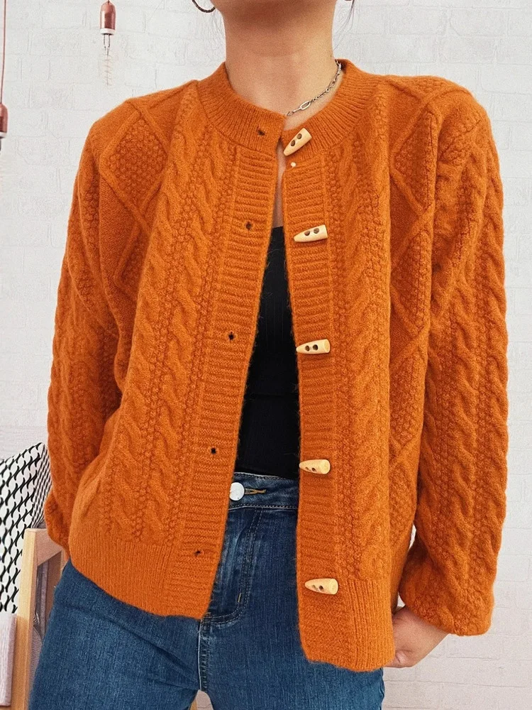 Kardigan Wanita Musim Gugur Musim Dingin Kancing Satu Warna Solid 2025 Mantel Sweater Rajut Lengan Panjang Wanita