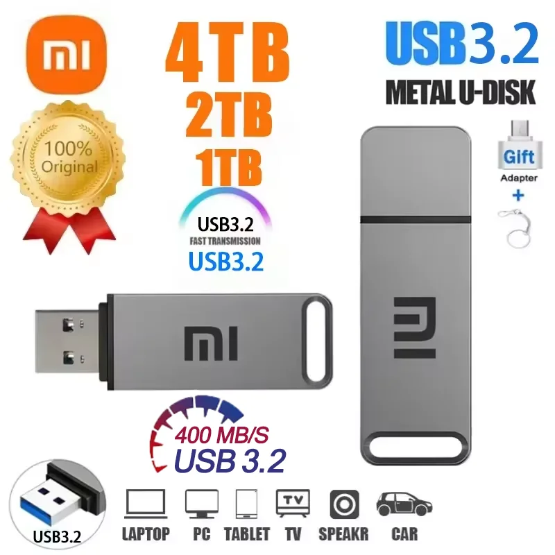 Xiaomi Original Pen Drive 4TB USB 3.2 Flash Drive High-Speed Pen Drive Type-C Metal USB Memory For Computer Storage Devices