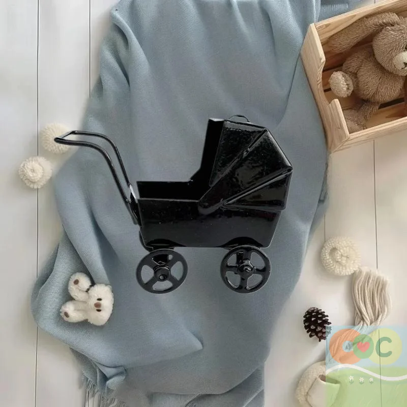 

1:12 Dollhouse Baby Pram Miniatures Black Iron Doll House Bedroom Decor