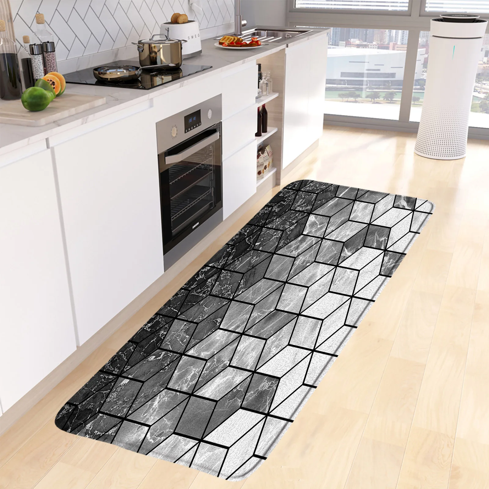 Abstract Marble Kitchen Floor Mat Black Blue Green Modern Geometric Design Room Long Carpet Home Decor Anti-slip Rugs Bath Mats