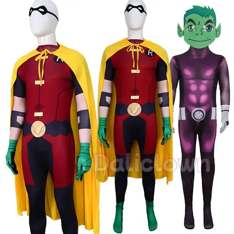 Teen Tim Drake Robin Damian Wayne BeastBoy Cosplay Costume Titans Bat Beast Boy Jumpsuit Zentai Halloween Costume For Kids Man