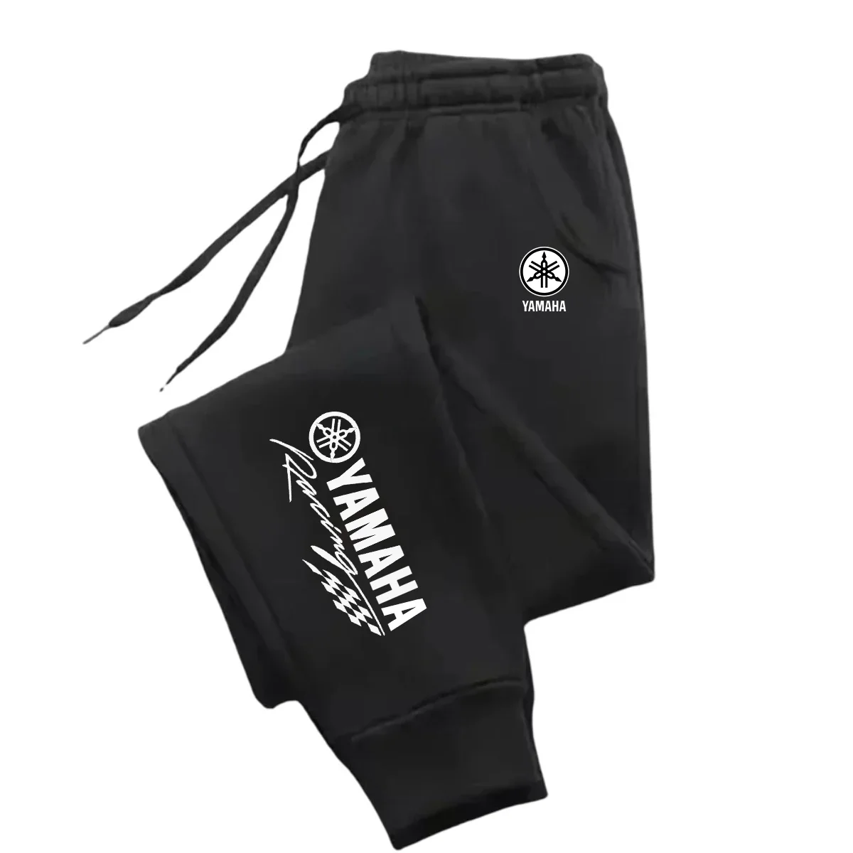 Yamaha logo letter printed multifunctional drawstring casual pants for men, loose straight leg sports pants