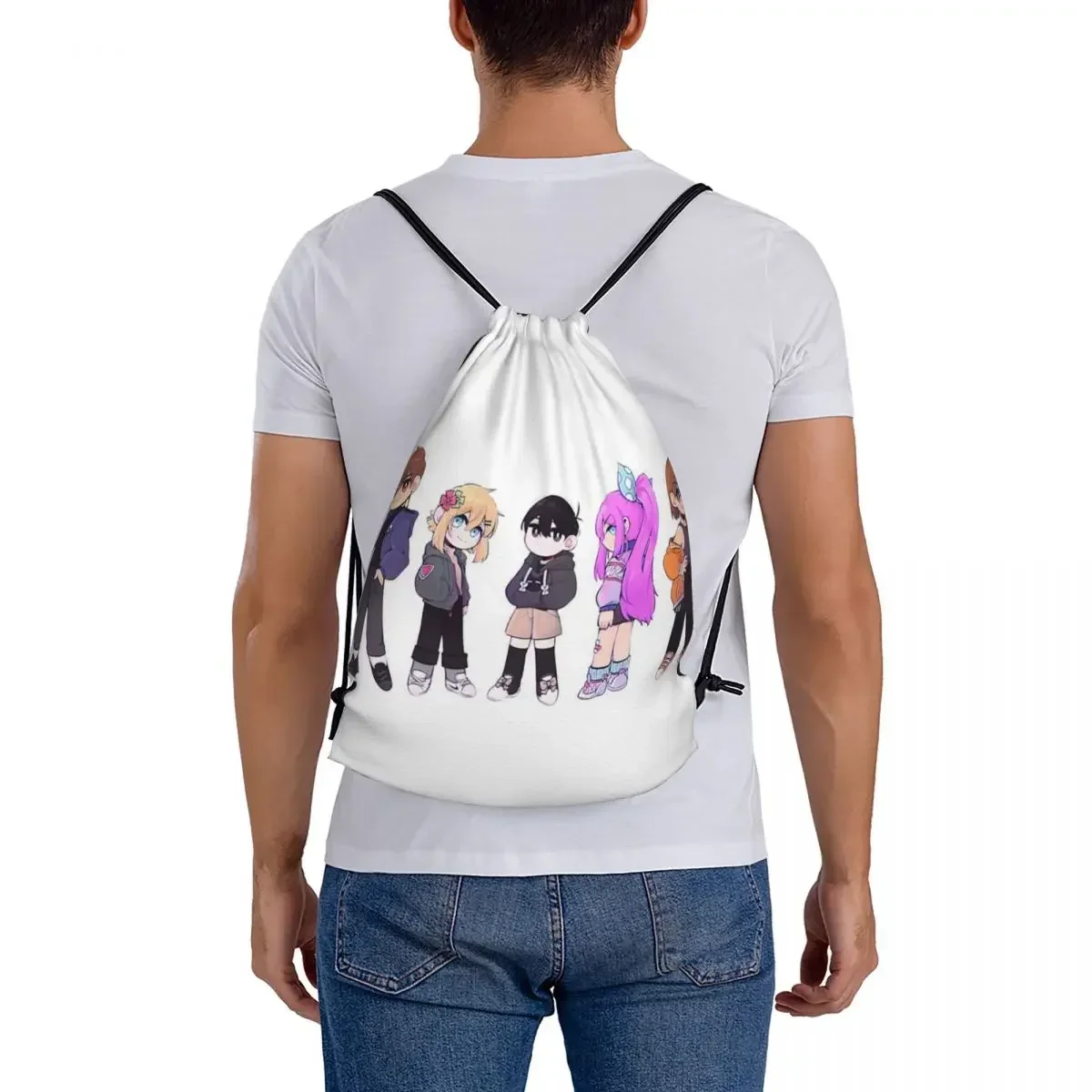 Mochilas Omori Anime Video Game, sacos de cordão portáteis casuais, saco de esportes do bolso do pacote, sacos de livros para homem e mulher