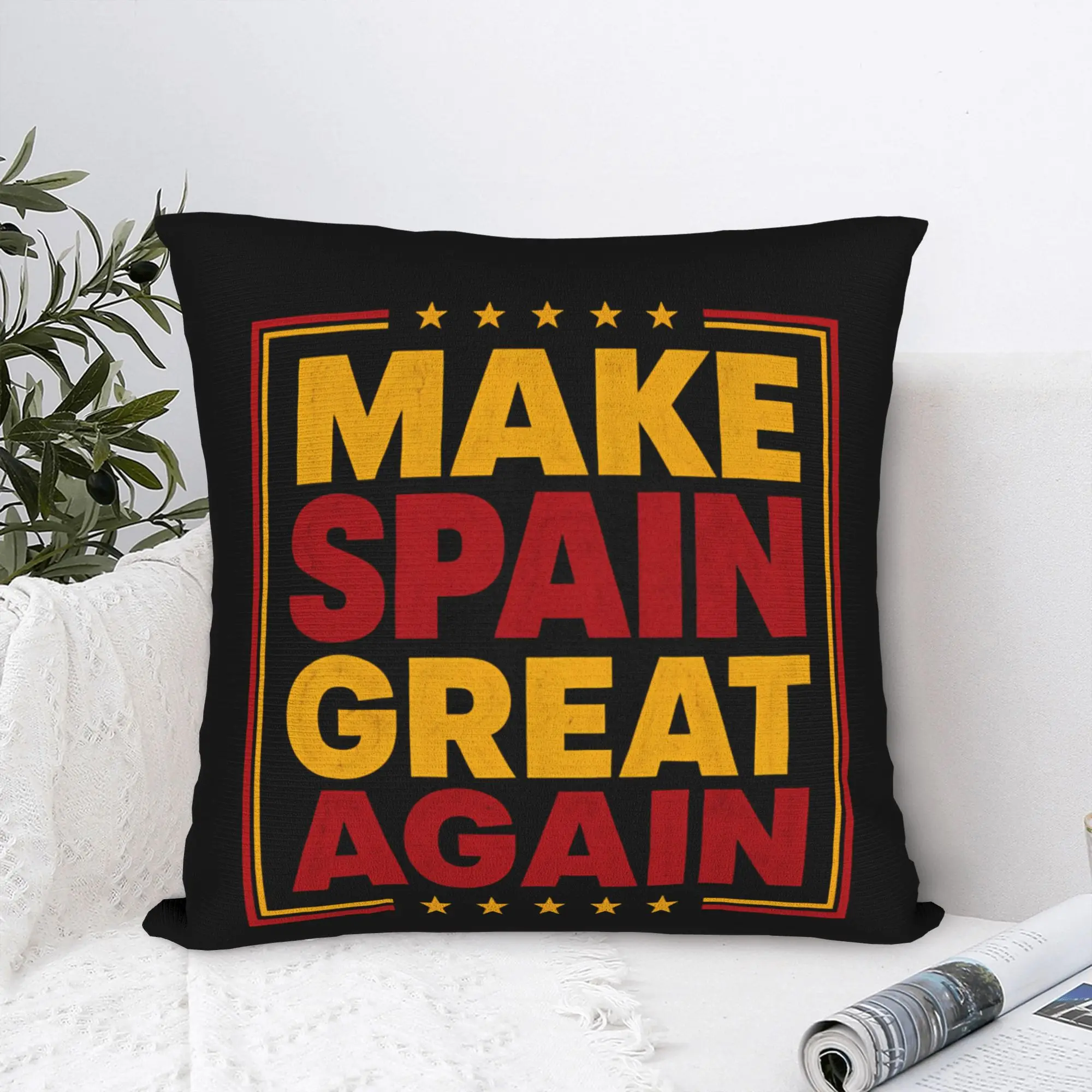 Make Spain Great Again Spanish Flag Slogan Square Pillow Case Polyester Decorative Pillow  , 45*45cm Pillowcase