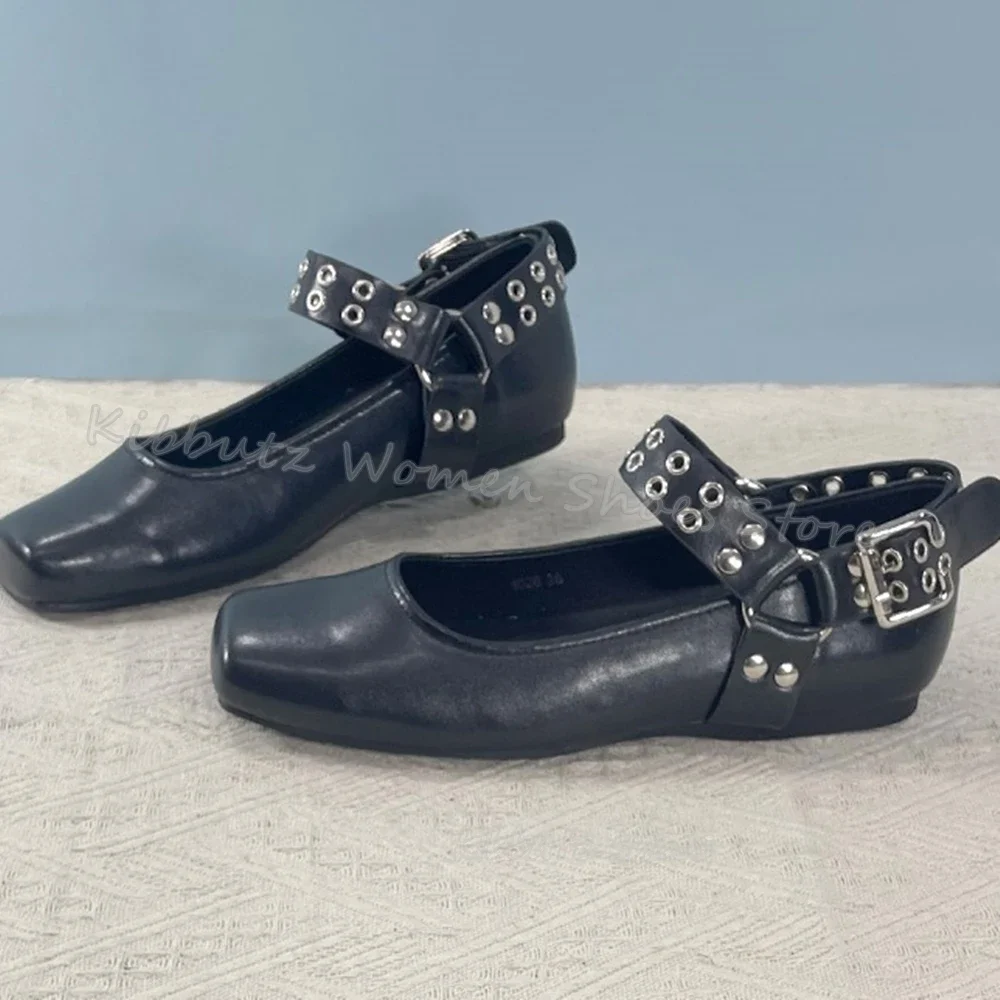

Belt Buckles Pumps Genuine Leather Solid Color Slip-On Fashion Elegant Concise Novelty Sexy Women Shoes Square Toe Flat With New