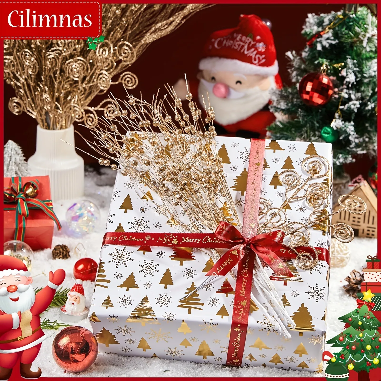 8/16 Stück glitzernde künstliche Blumen, Beerenstrauß, Weihnachtsbaumschmuck für Zuhause, Raumdekoration, Neujahr 2026, DIY-Geschenkzubehör – Detail 6