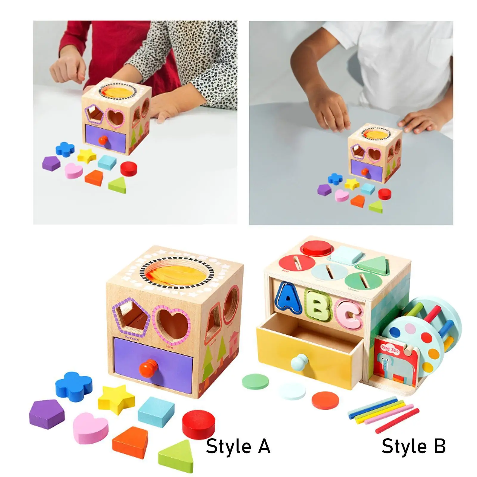 Montessori Shape Matching Toy Kids Drop Box Shape Sorting Touch Boxes Wooden Activity Busy Cube for Game Sensory Exploration