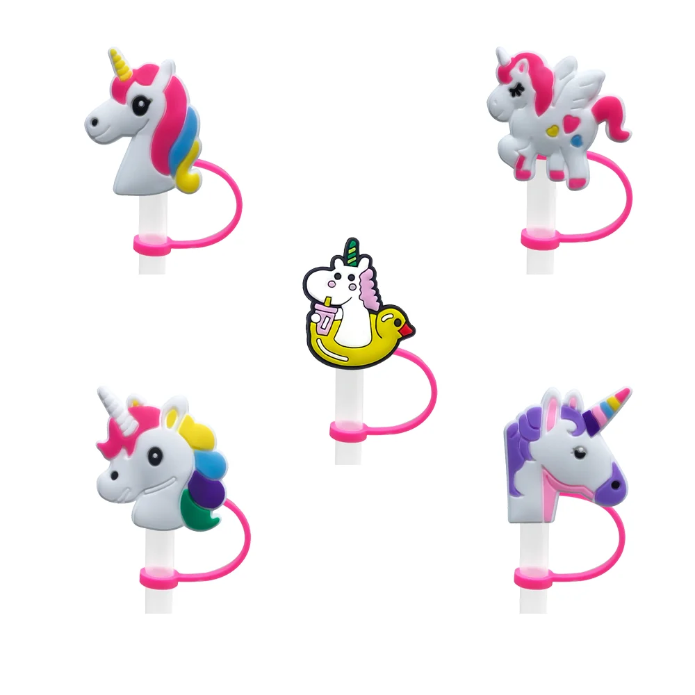 5-11PCS Cute Unicorn Straw Cover Cap for Drinking Cup Decoration,8mm Silicone Straw Topper,Party Supplies,Dustproof Straw Charms