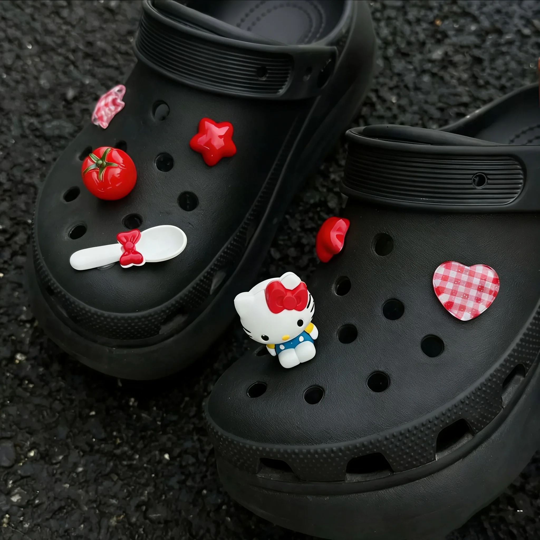 Sweet & Cool  Hello Kitty Set DIY Shoe Charms Tomato Red Garden Accessories Buckle Fit Clogs Sandals Decorate Party Gifts