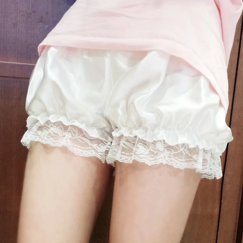 Safety Short Pants Women Plus Size Under Skirt Imitation Silk Female Bloomers Ruffles Victorian Panties Underwear Shorts