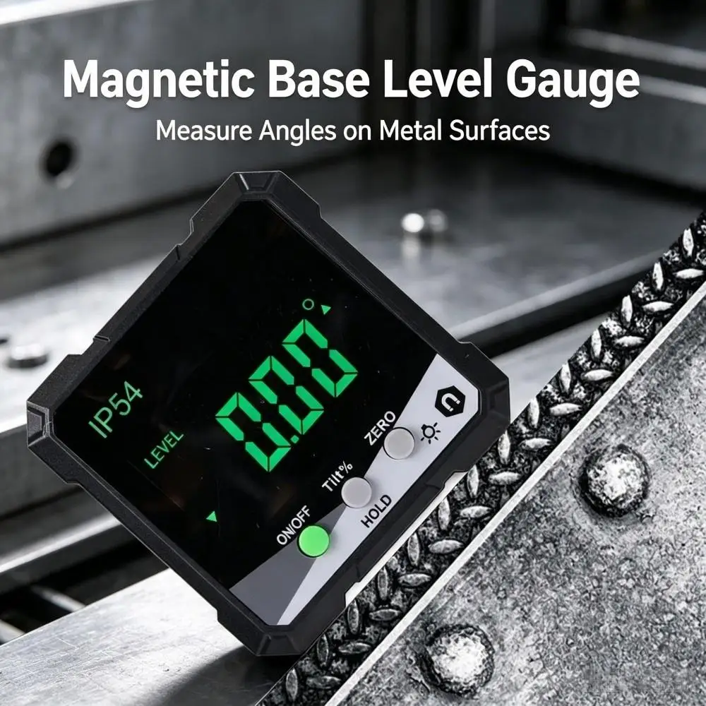 IP54 Waterproof Digital Inclinometer 4×90° Magnetic Base Backlight LCD‑Screen Electronic Angle Finder Level Box for Woodworking