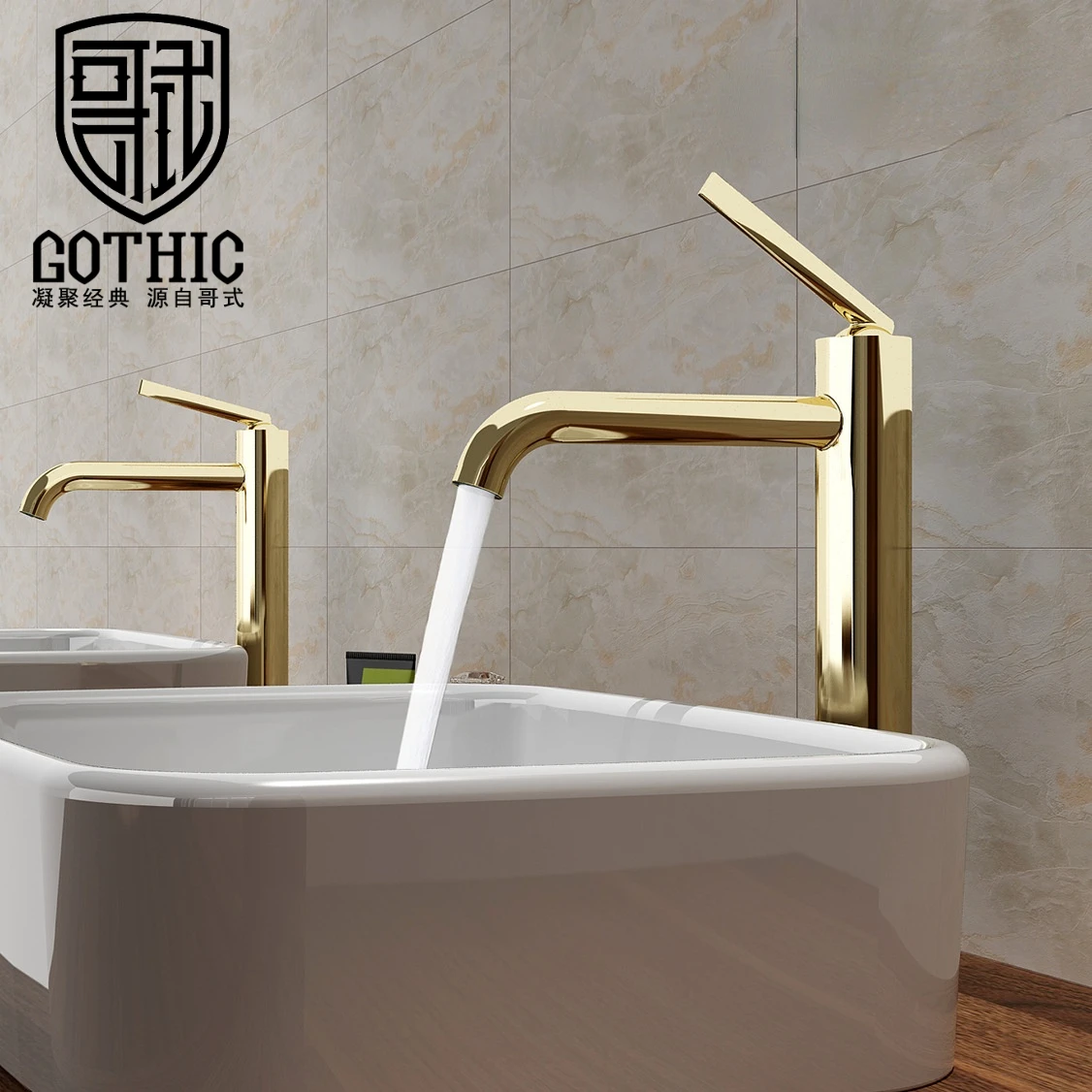 Gothic Brass Washbasin Faucet Hot and Cold Water Mixer Tap Deck Mounted Simple Bathroom Cabinet Rose Gold Black Basin Faucets