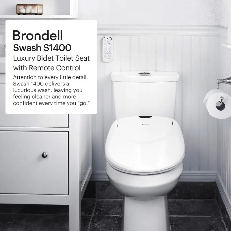 Brondell Bidet Toilet Seat Elongated S1400, Dual Stainless-Steel Self Cleaning Nozzle, Endless Warm Water