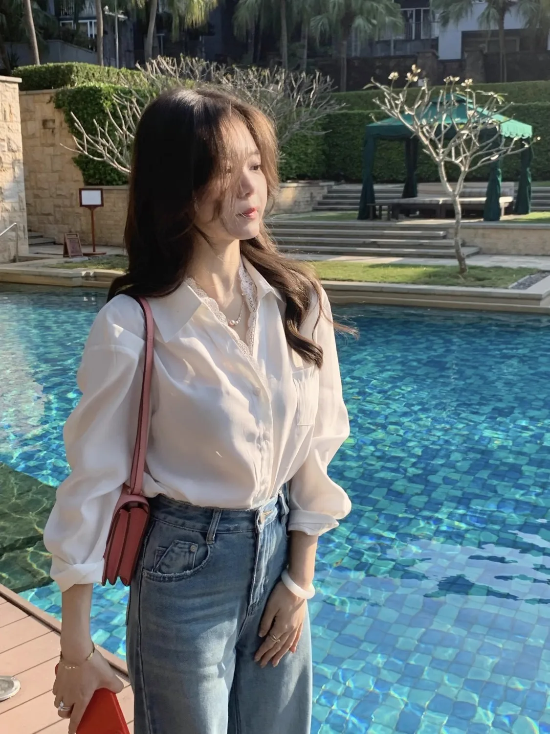 

Long Sleeve Shirts Womens Chiffon Ruffled Button Down Blouses Lantern Sleeves Slim Fit Feminine Retro French Style Autumn Cloth