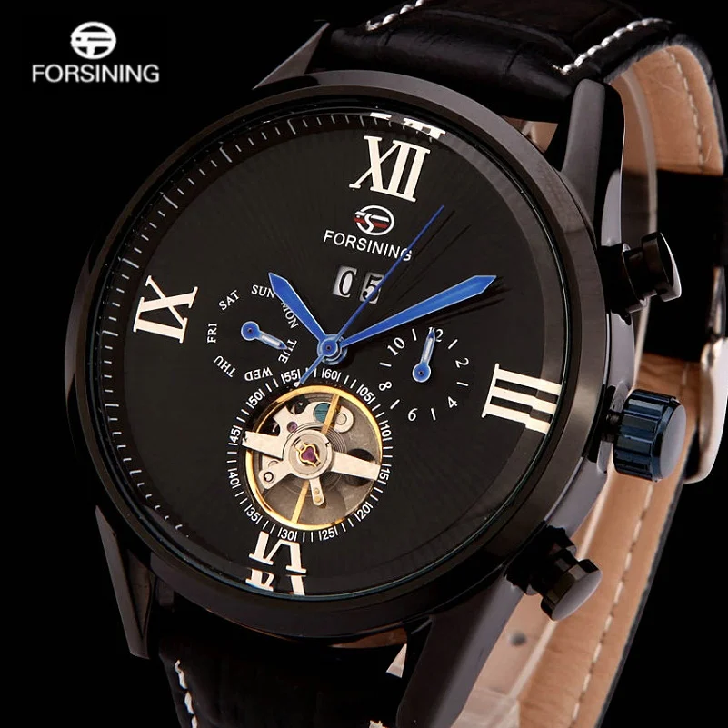 Imagem -02 - Forsining Relógios Automáticos Masculinos de Luxo Homens de Negócios Tourbillon Mecânicos Relógios de Pulso Calendário Completo Relógios Masculinos