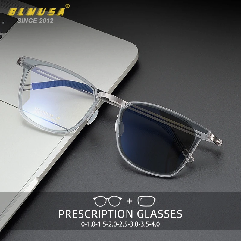 

BLMUSA Ultralight Pure Titanium Reading Glasses for Men Vintage Square Photochromic Anti-blue light Prescription Optical Glasses