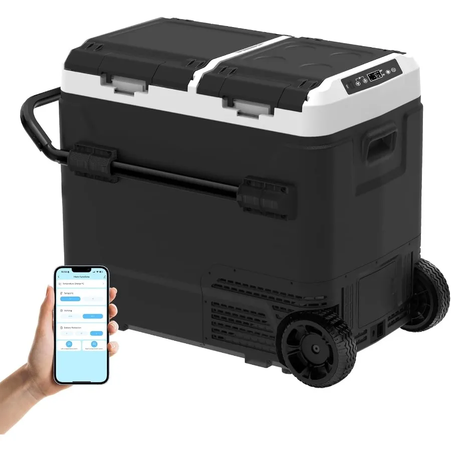 

60 л/63,4 QT 12-вольтовый двухзонный портативный автомобильный холодильник с морозильной камерой и двойным контролем температуры, диапазон от -20C до 20C, совместимый с 12/