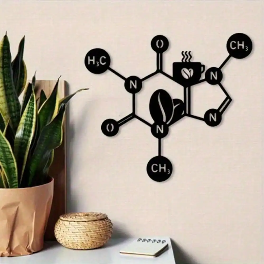CIFbuy Metal Wall Art Caffeine Molecule Coffee Cup Iron Science Decor for Home Bar Office Cafe Chemistry Gift