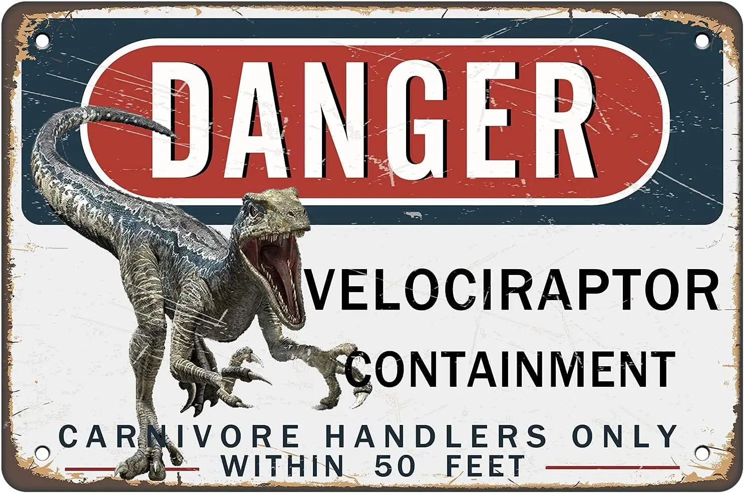 Pozino AntSwegg Letrero Metálico de Peligro Velociraptor Containment