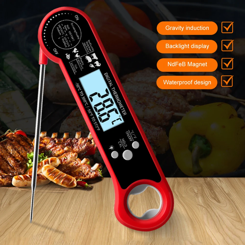 

Folding Instant Read Meat Thermometer Food Thermometer for Cooking Outside Grill Kitchen and BBQ