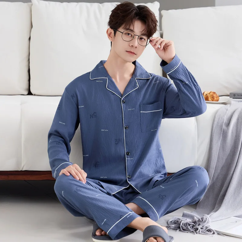 

Новый мужской пижамный комплект из облачного хлопка с длинными рукавами, премиум-качество, можно носить как верхнюю одежду, минималистичный жаккардовый домашний комплект