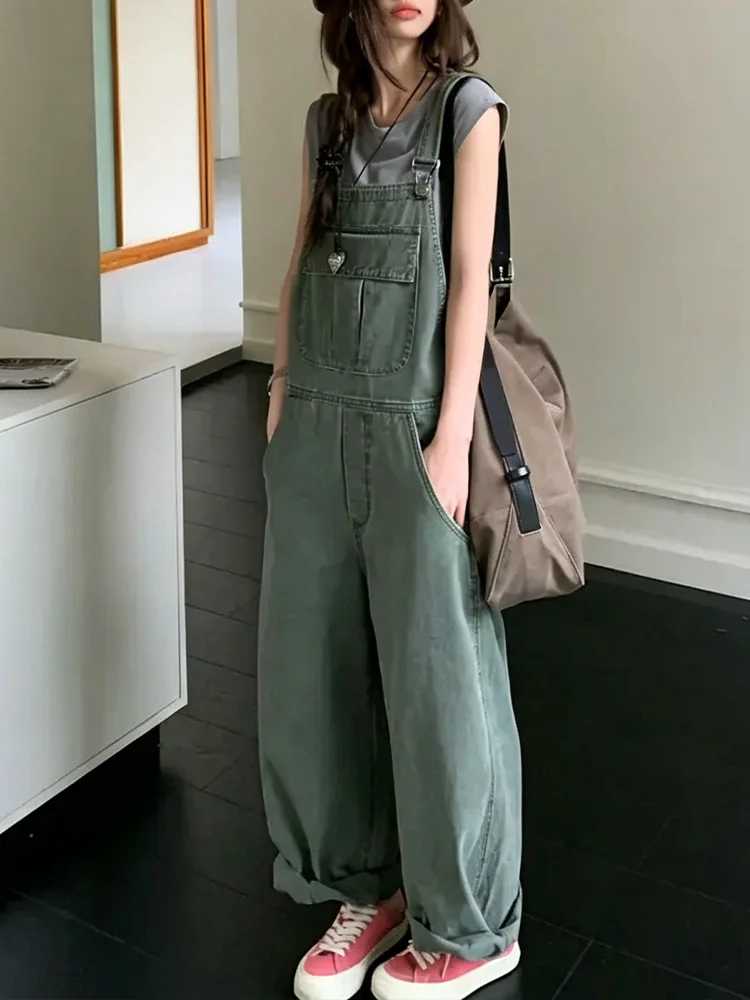 

Ladies Casual Straight Leg Overalls Loose Wide Leg Long Pants Summer 2026 New Korean Design Slimming Lazy Style Jeans