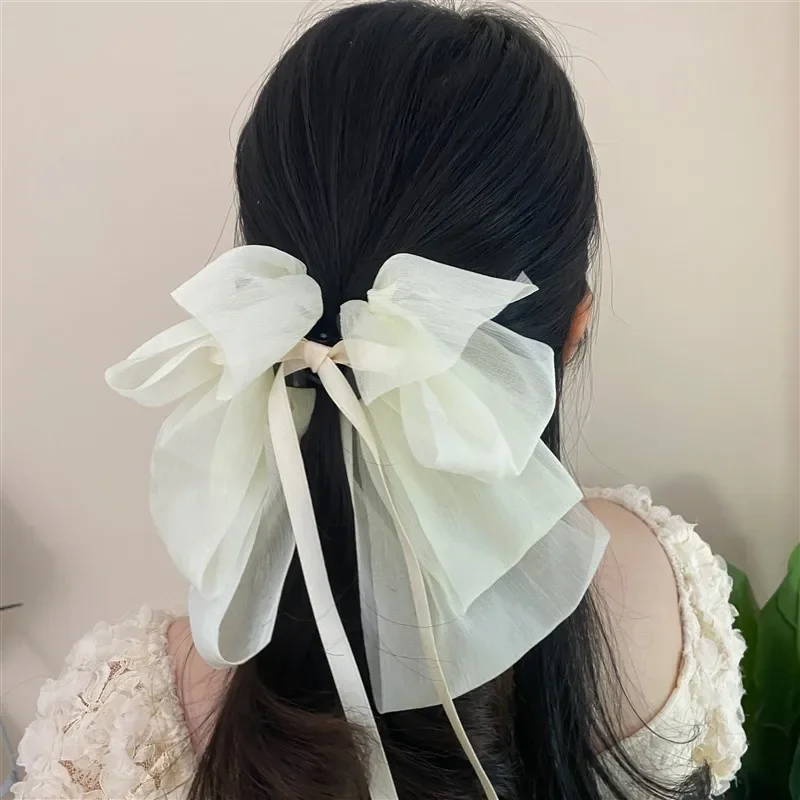 Korean Mesh Bowknot Hair Claw Sweet Ribbon Bow Hairpin Bang Clip Korean Girls Fashion Grab Clip Female Headwear Hair Accessories