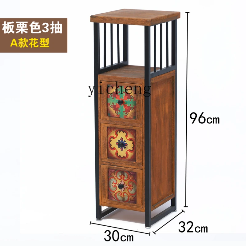 

Zz corner cabinet retro chest cabinet storage cabinet living room crack shelf solid wood sofa bedroom narrow side