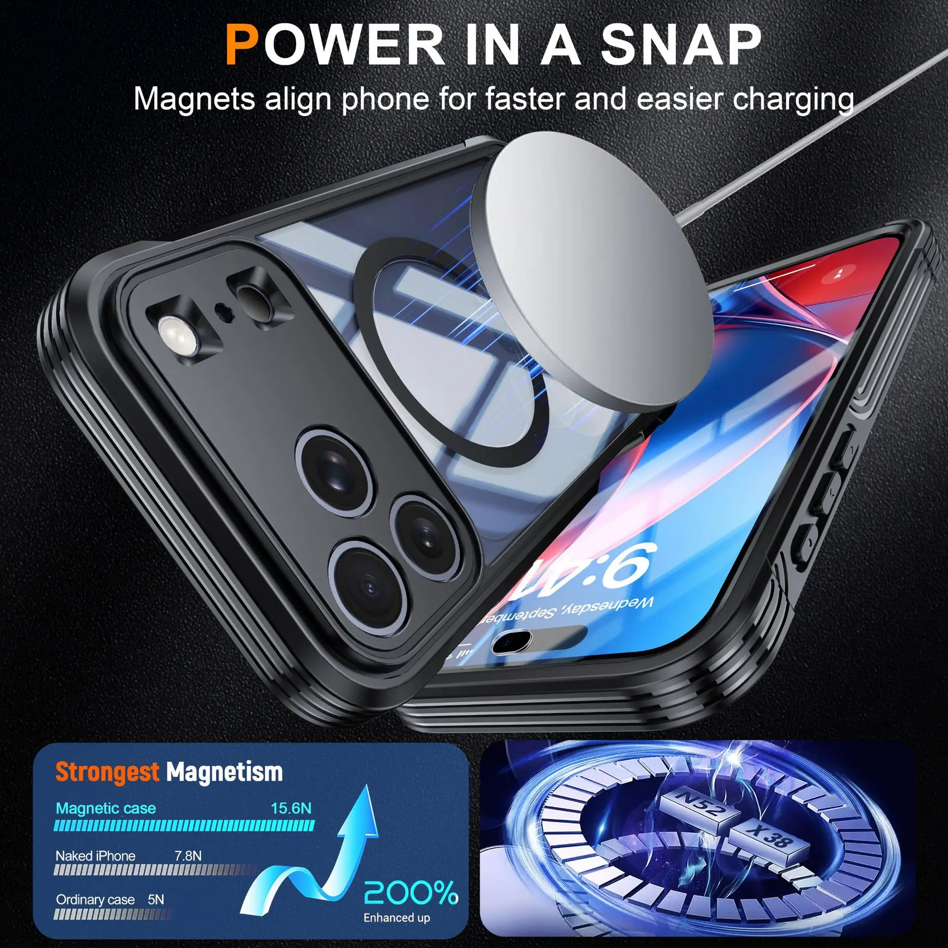Magnetyczne etui trzywarstwowe do iPhone 18 17 Pro Max, kompatybilne z ładowaniem bezprzewodowym, osłona z uszczelką, etui odporne na wstrząsy do iPhone 18 Pro Max i iPhone 17 Pro. — zdjęcie produktu 4