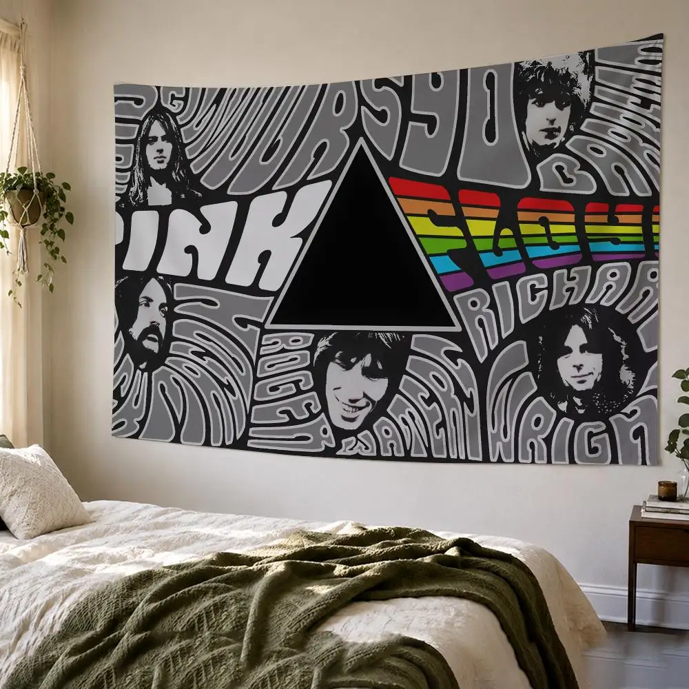Pink F-Floyd Rock Band Tapestry Custom Living Bedroom Party Dormitory Interior Wall Bohemian Decoration Attached Clip