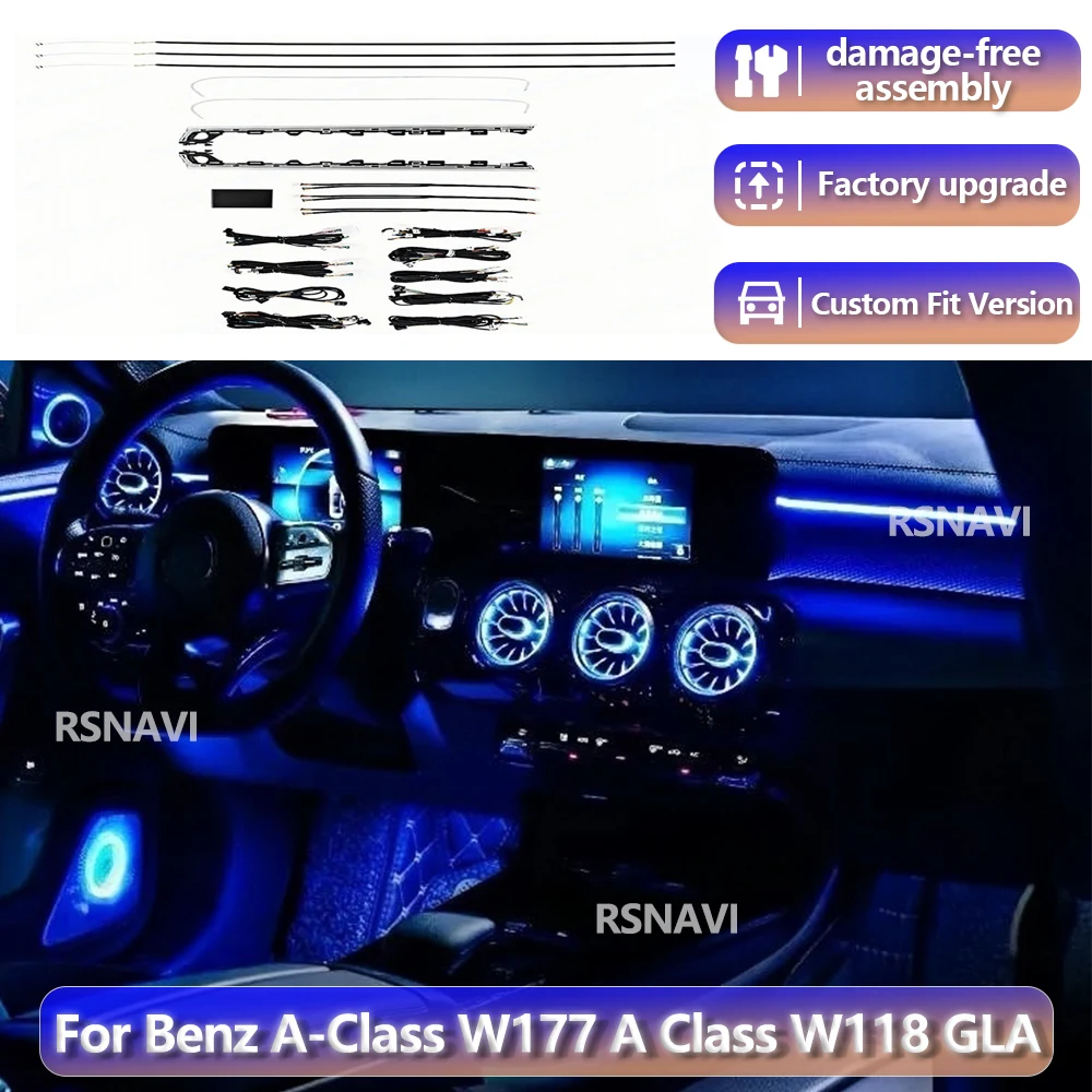 

RGB-подсветка для Mercedes-Benz A-Class W177, A-Class W118, GLA 2018-2025: усовершенствованная атмосферная лампа с 64 цветами для интерьера